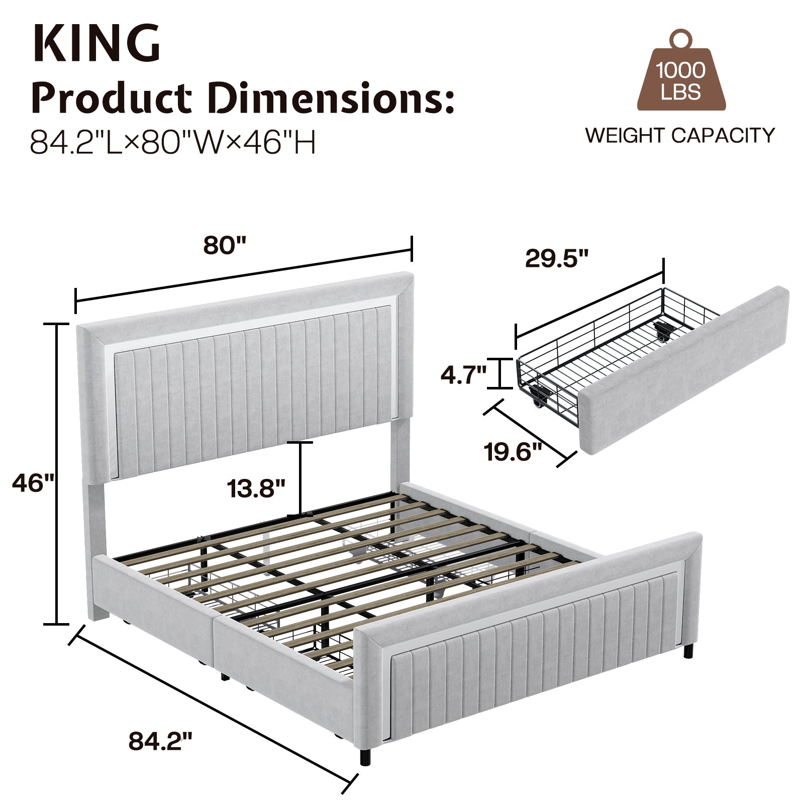 Vega LED Storage Bed Frame-BUB036 K Light Grey