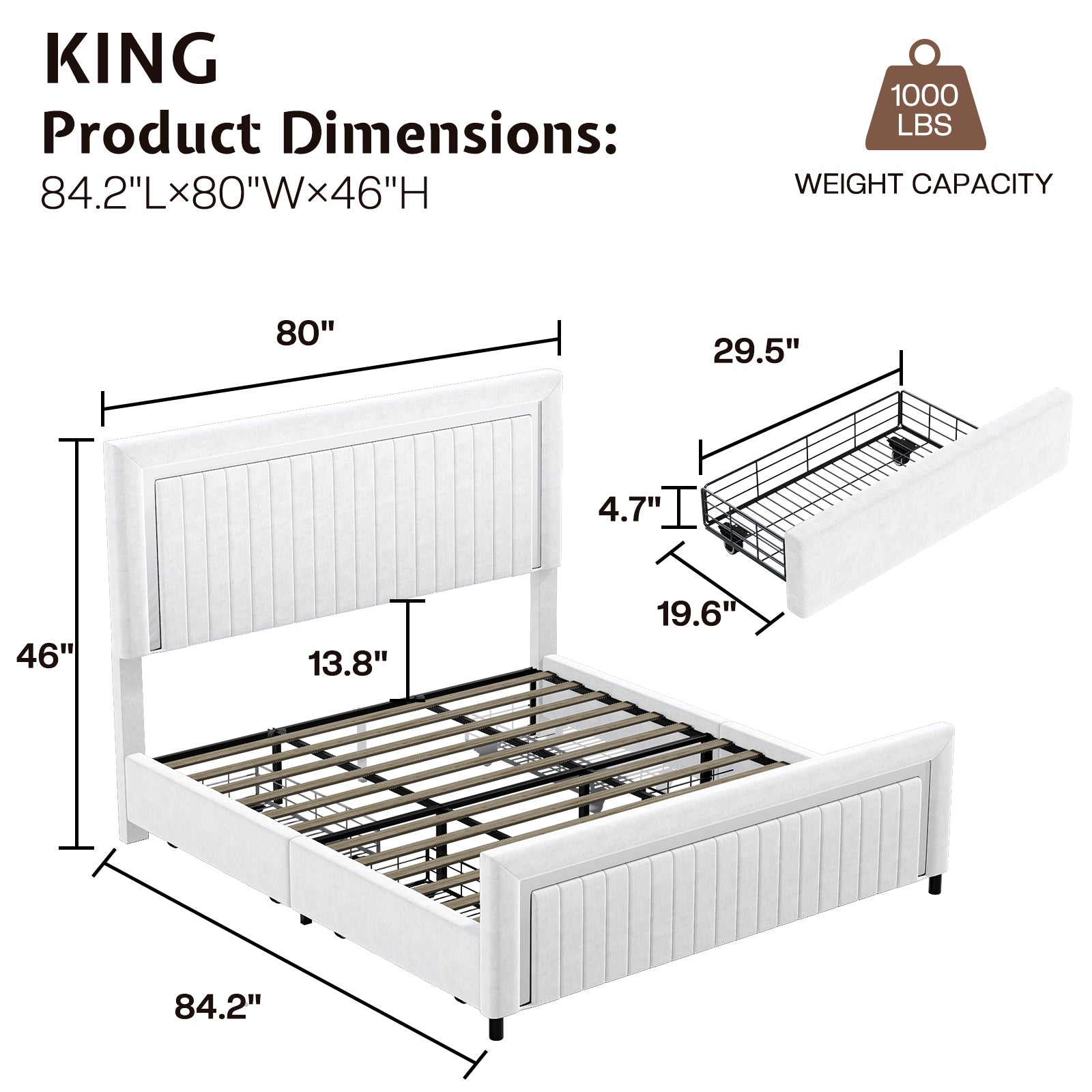 Vega LED Storage Bed Frame-BUB036 K White
