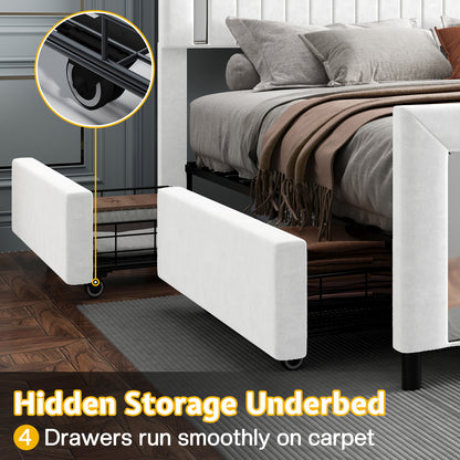 Vega LED Storage Bed Frame-BUB036 K White