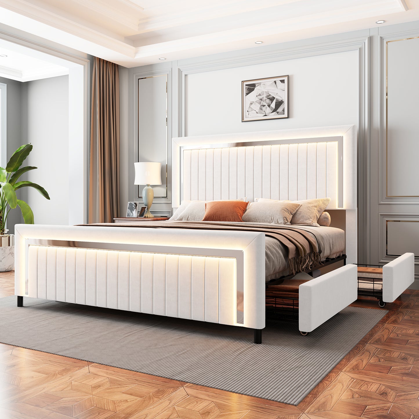 Vega LED Storage Bed Frame-BUB036 K White