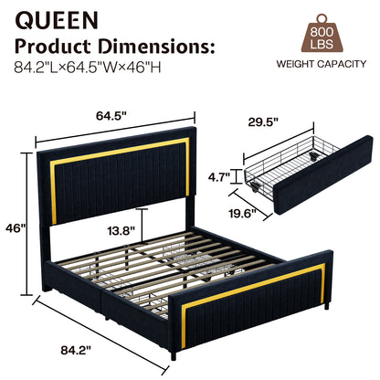 Vega LED Storage Bed Frame-BUB036 Q Black