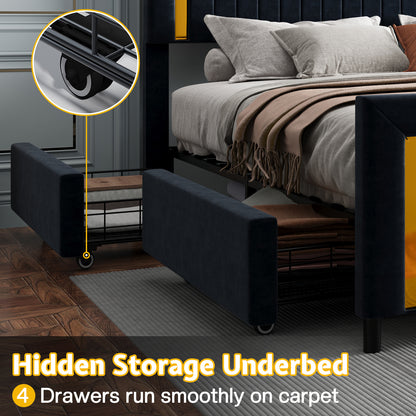 Vega LED Storage Bed Frame-BUB036 Q Black