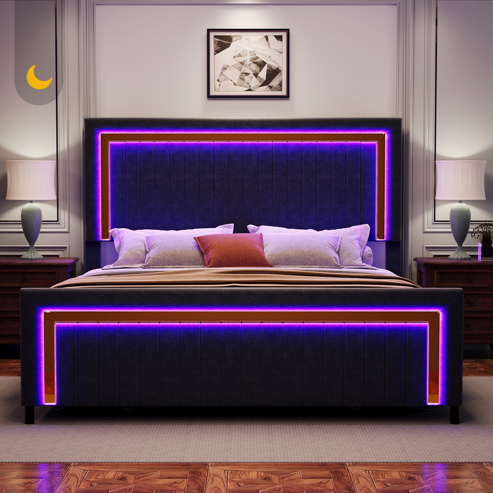 Vega LED Storage Bed Frame-BUB036 Q Black