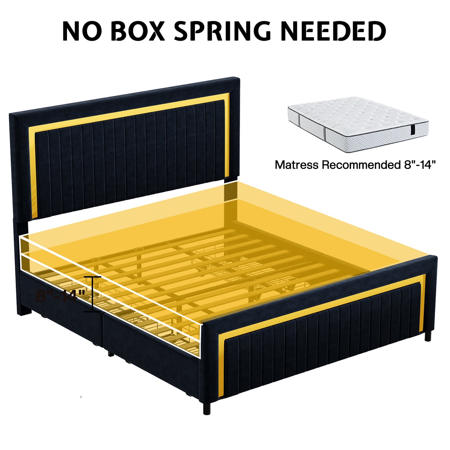 Vega LED Storage Bed Frame-BUB036 Q Black