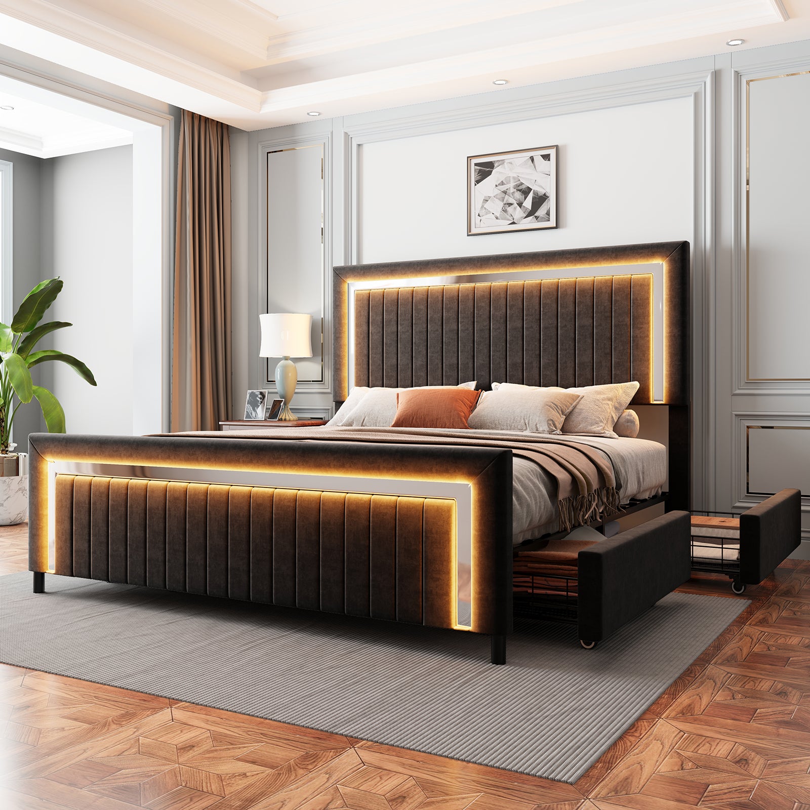 Vega LED Storage Bed Frame-BUB036 Q Black