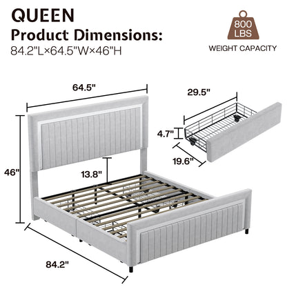 Vega LED Storage Bed Frame-BUB036 Q Light Grey