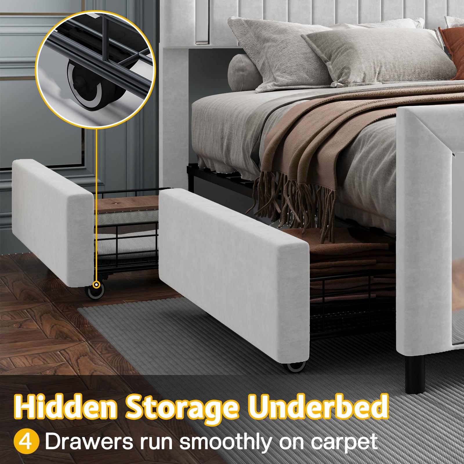 Vega LED Storage Bed Frame-BUB036 Q Light Grey