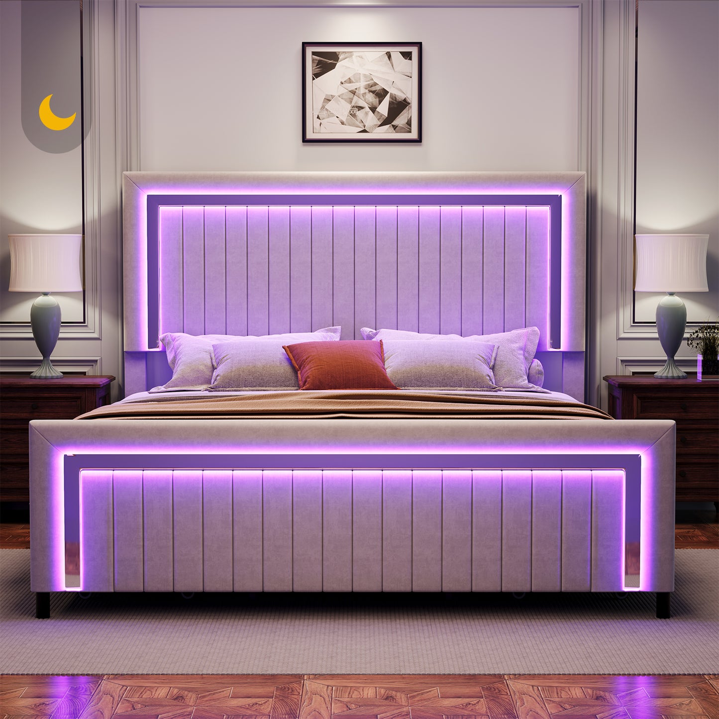 Vega LED Storage Bed Frame-BUB036 Q Light Grey