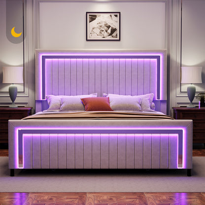 Vega LED Storage Bed Frame-BUB036 Q Light Grey