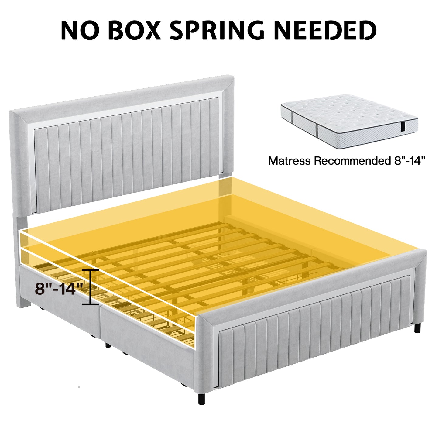 Vega LED Storage Bed Frame-BUB036 Q Light Grey
