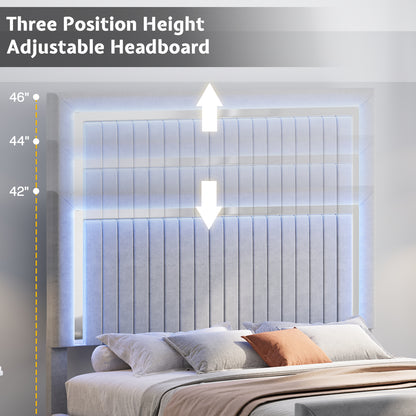 Vega LED Storage Bed Frame-BUB036 Q Light Grey