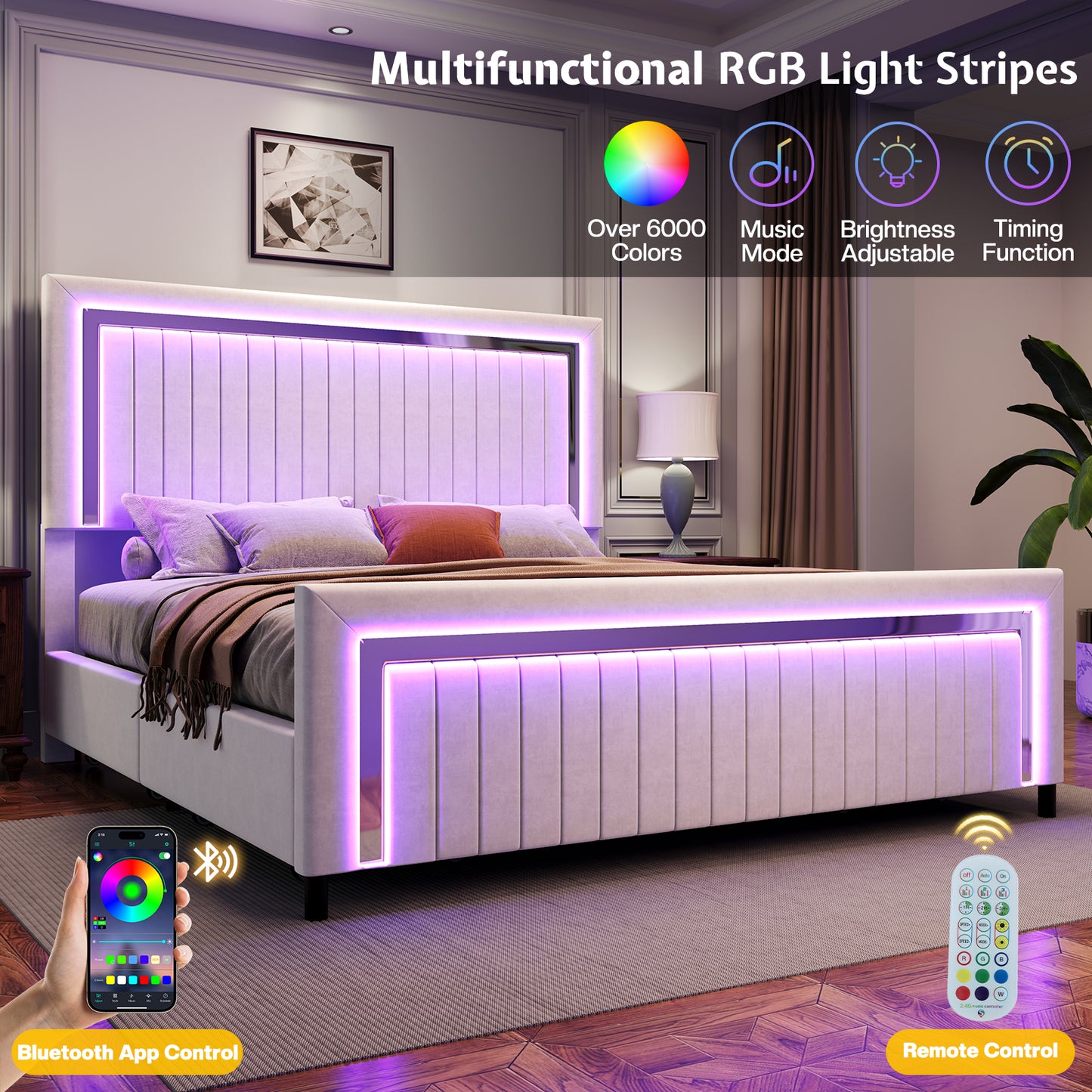 Vega LED Storage Bed Frame-BUB036 Q White