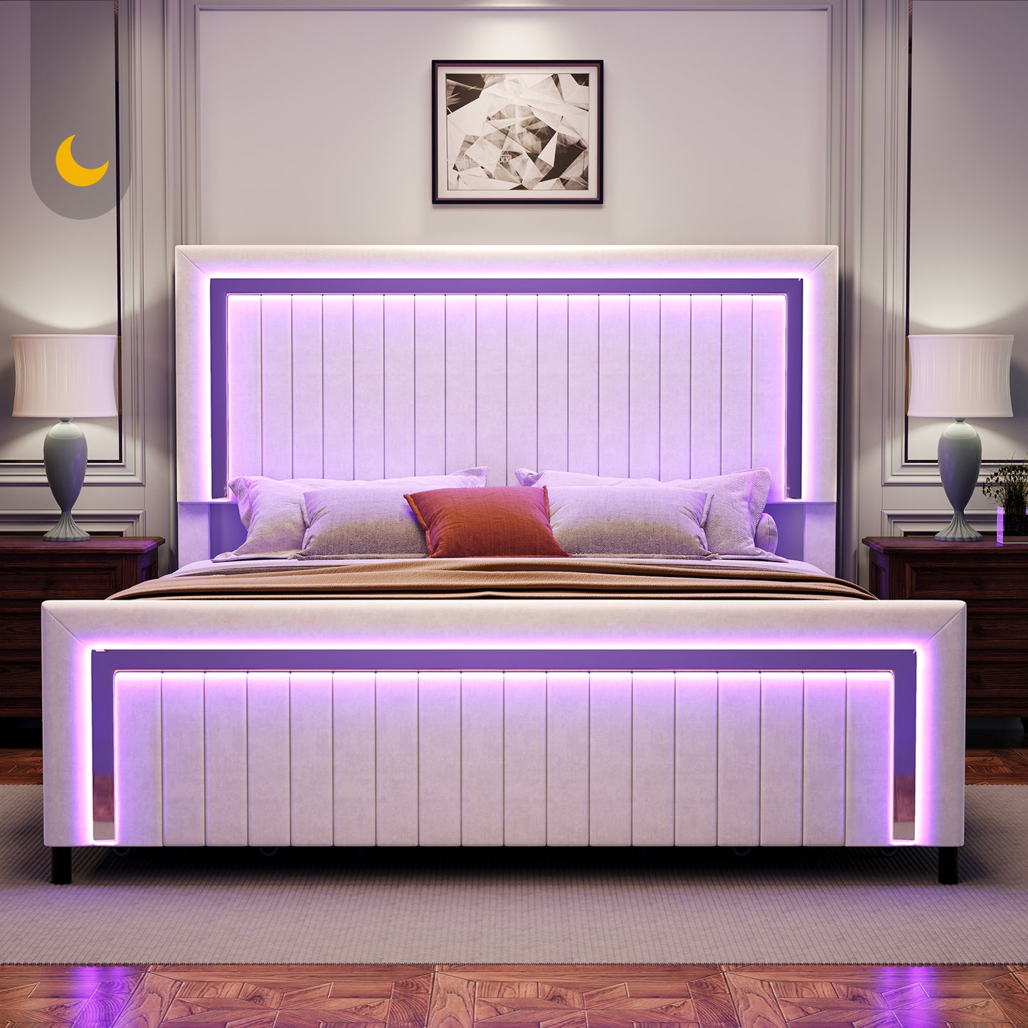 Vega LED Storage Bed Frame-BUB036 Q White
