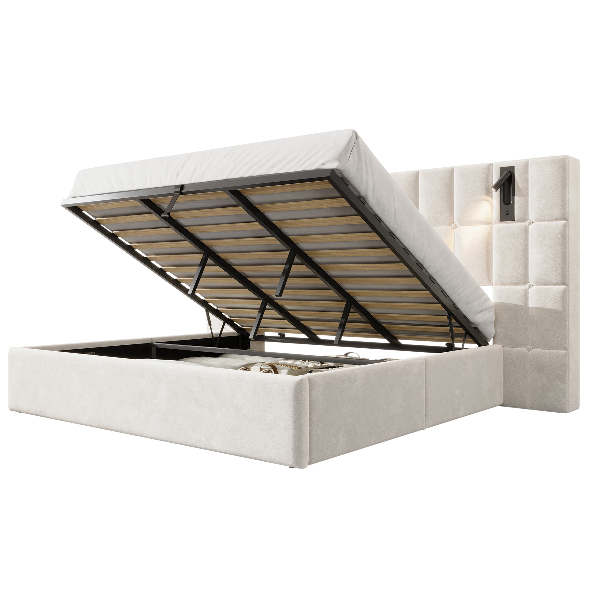 Loll Lift-Up Storage Bed Amerlife Cream / King