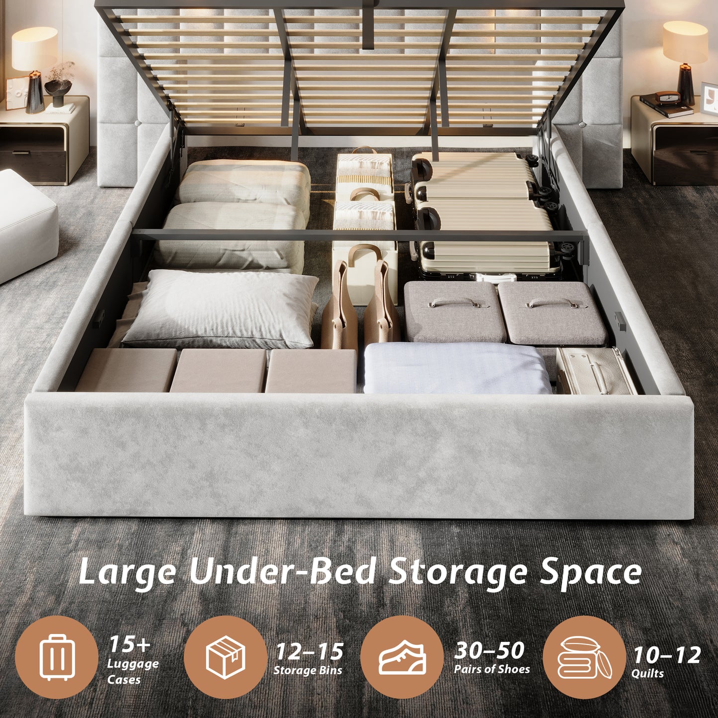 Loll Lift-Up Storage Bed Amerlife Grey / King