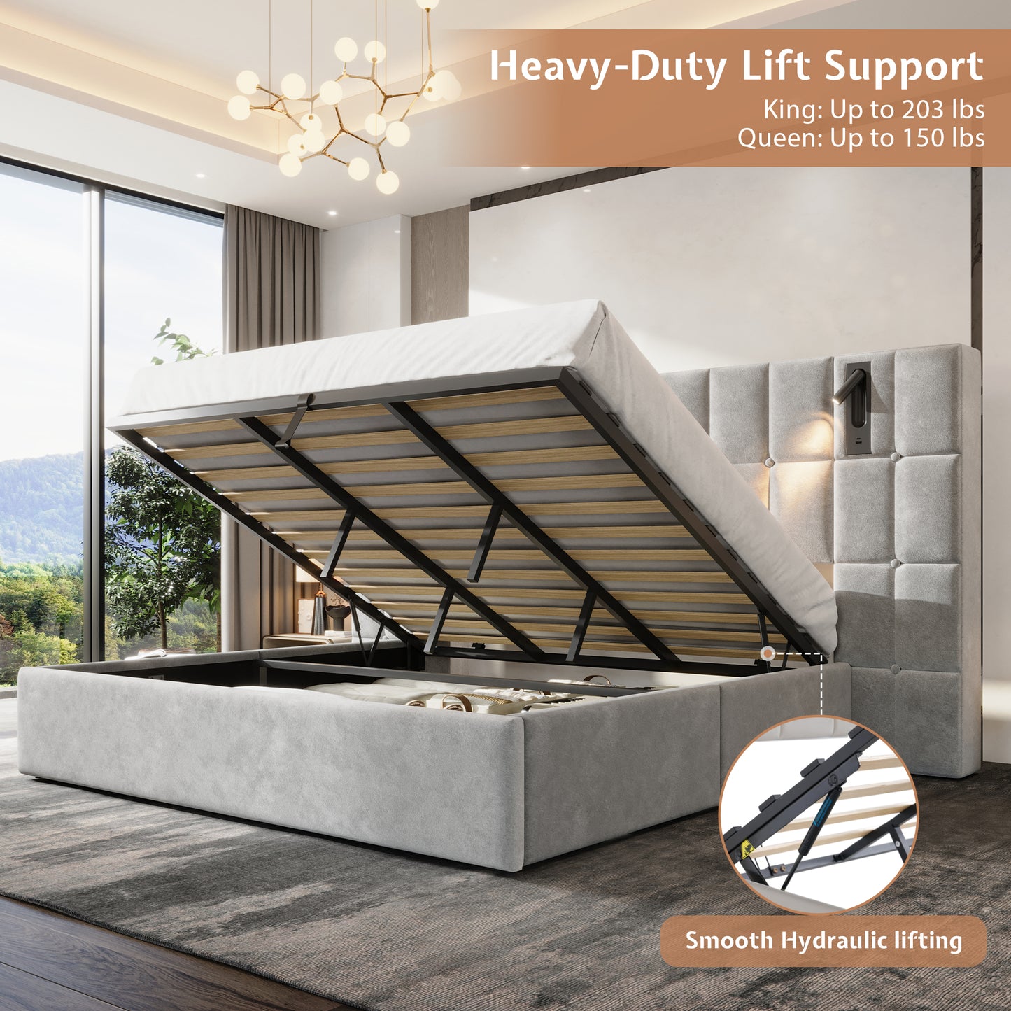 Loll Lift-Up Storage Bed Amerlife Grey / King