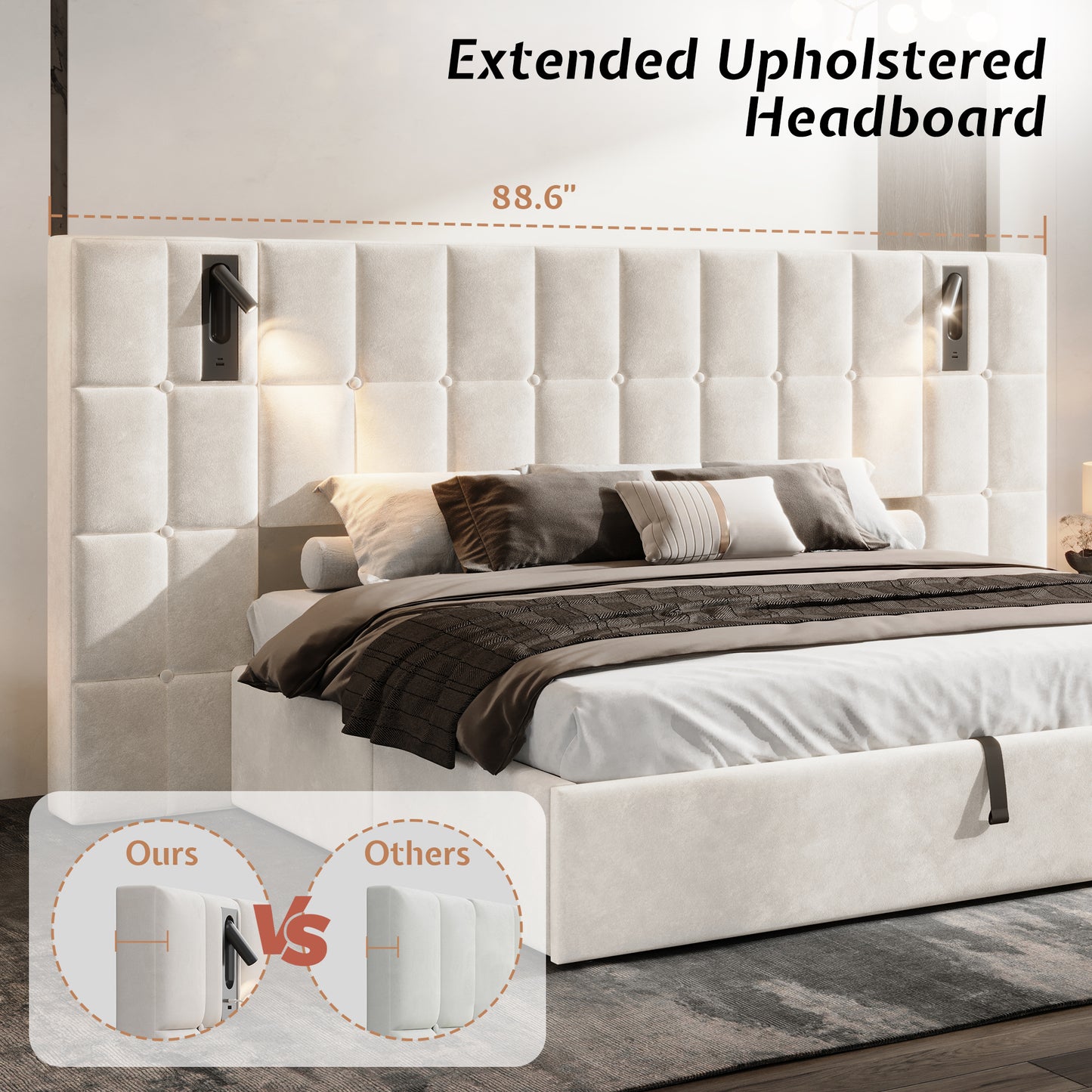Loll Lift-Up Storage Bed Amerlife Cream / Queen