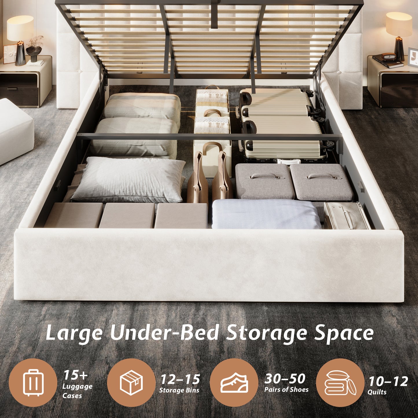Loll Lift-Up Storage Bed Amerlife Cream / Queen
