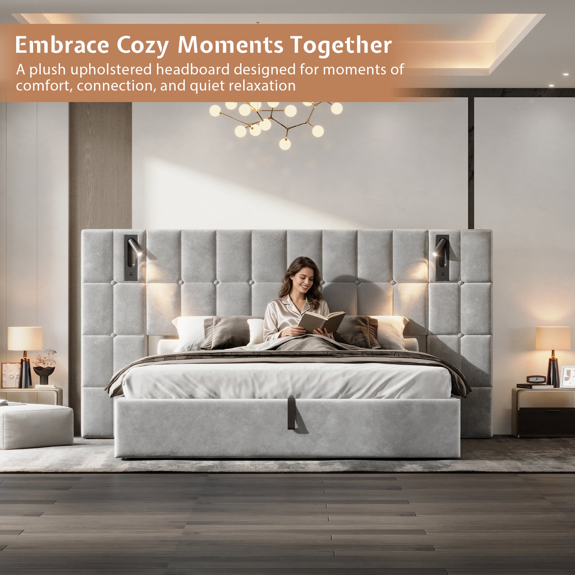 Loll Lift-Up Storage Bed Amerlife Grey / Queen