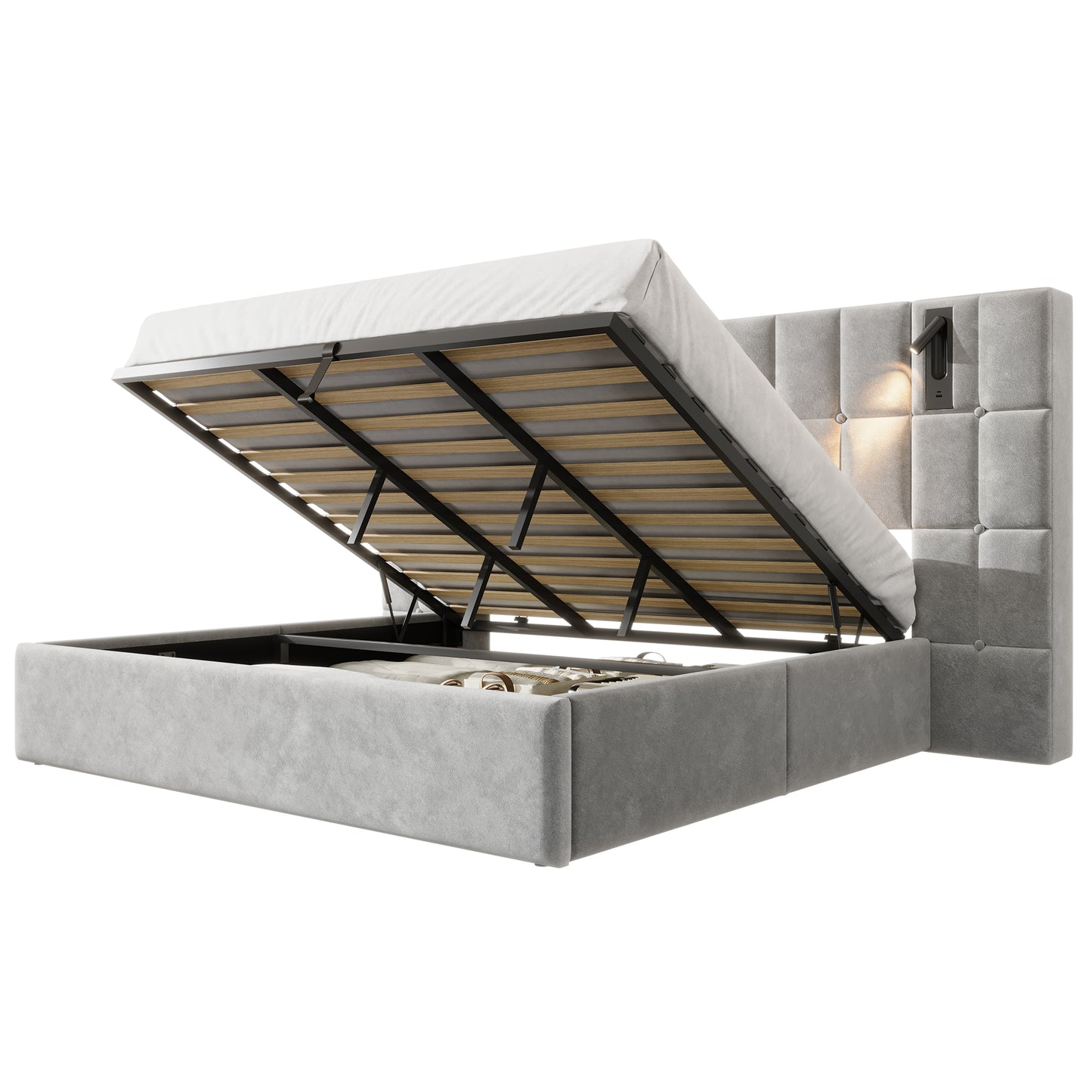 Loll Lift-Up Storage Bed Amerlife Grey / Queen