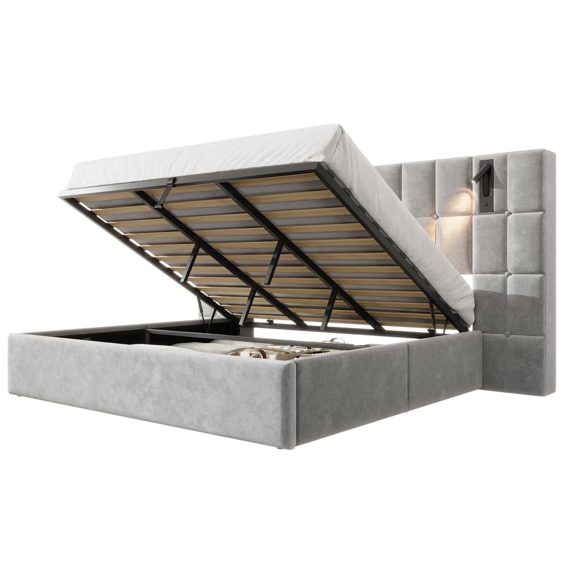 Loll Lift-Up Storage Bed Amerlife Grey / Queen