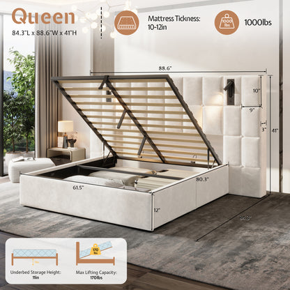 Loll Lift-Up Storage Bed Amerlife Cream / Queen