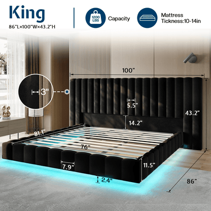 Drowse Floating LED Platform Bed Amerlife Black / King