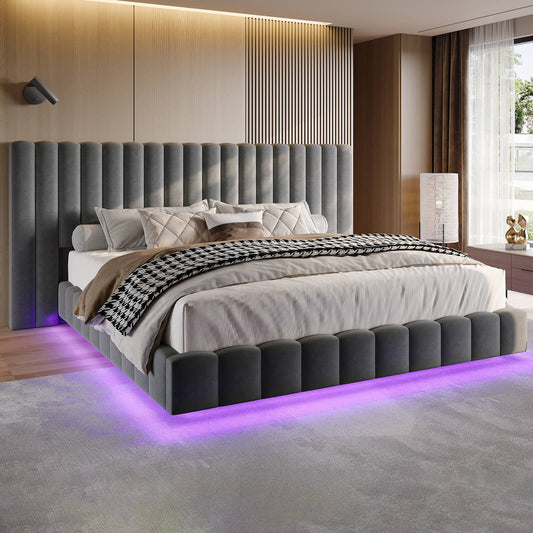 Drowse Floating LED Platform Bed Amerlife Gray / King