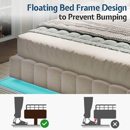 Drowse Floating LED Platform Bed Amerlife Cream / King