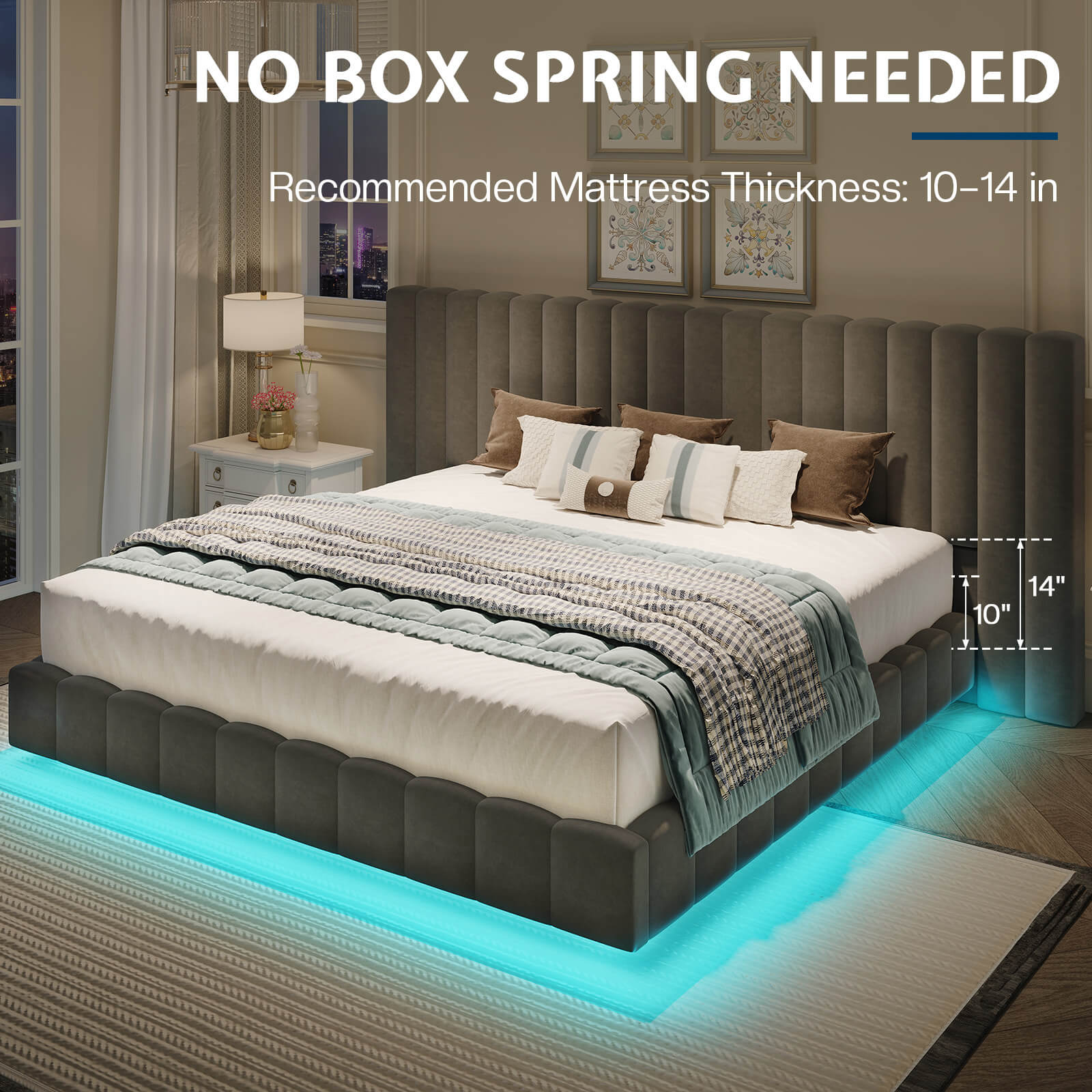 Drowse Floating LED Platform Bed Amerlife Gray / King