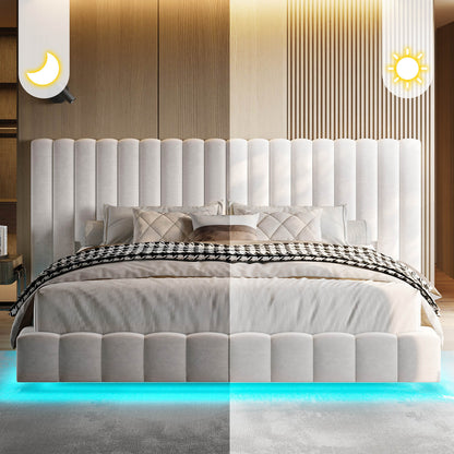 Drowse Floating LED Platform Bed Amerlife Cream / King