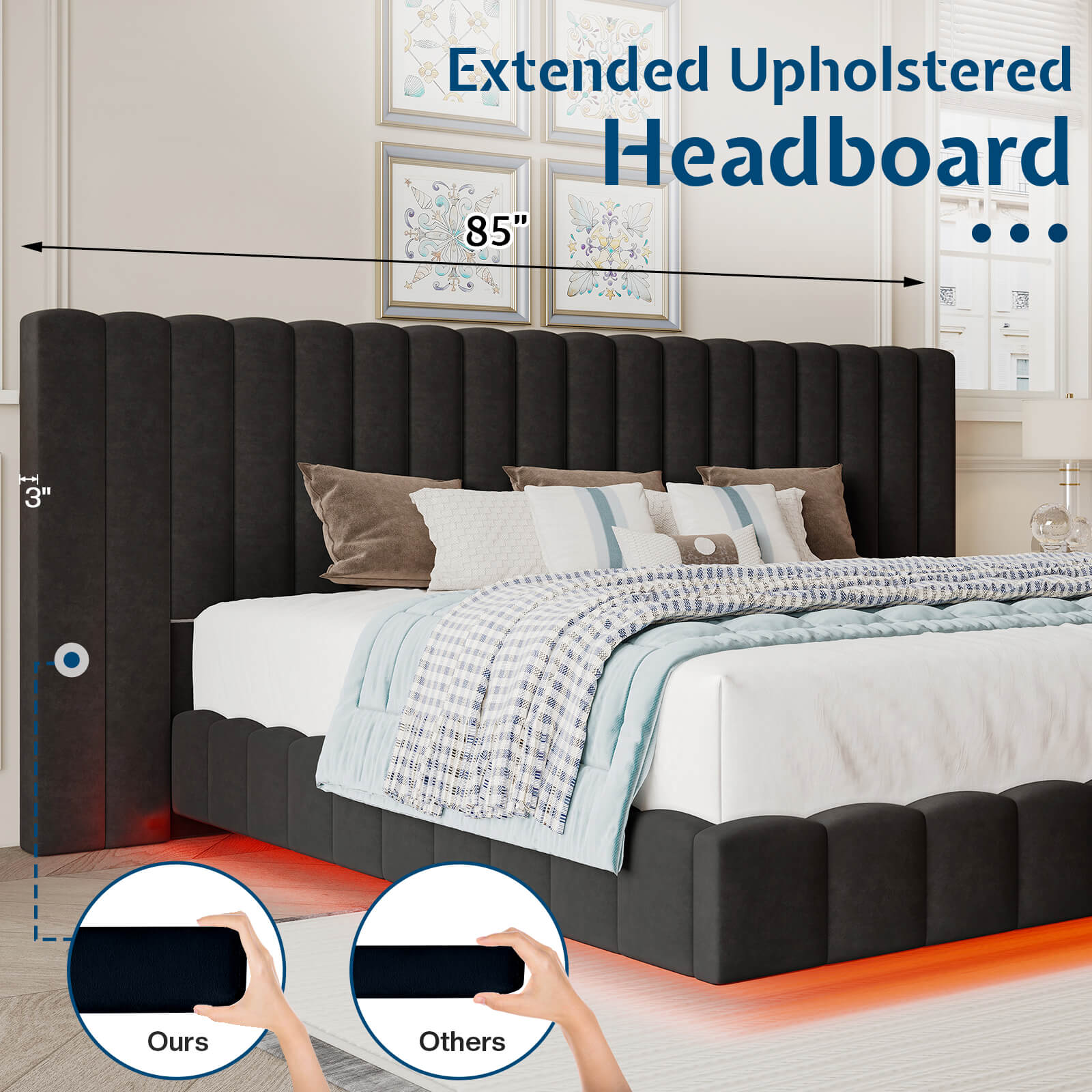 Drowse Floating LED Platform Bed Amerlife Black / Queen