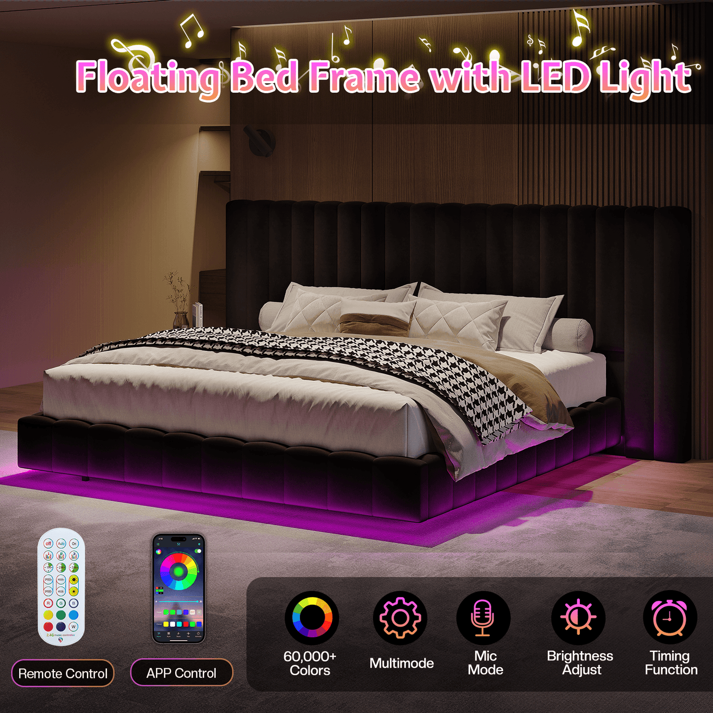 Drowse Floating LED Platform Bed Amerlife Black / Queen