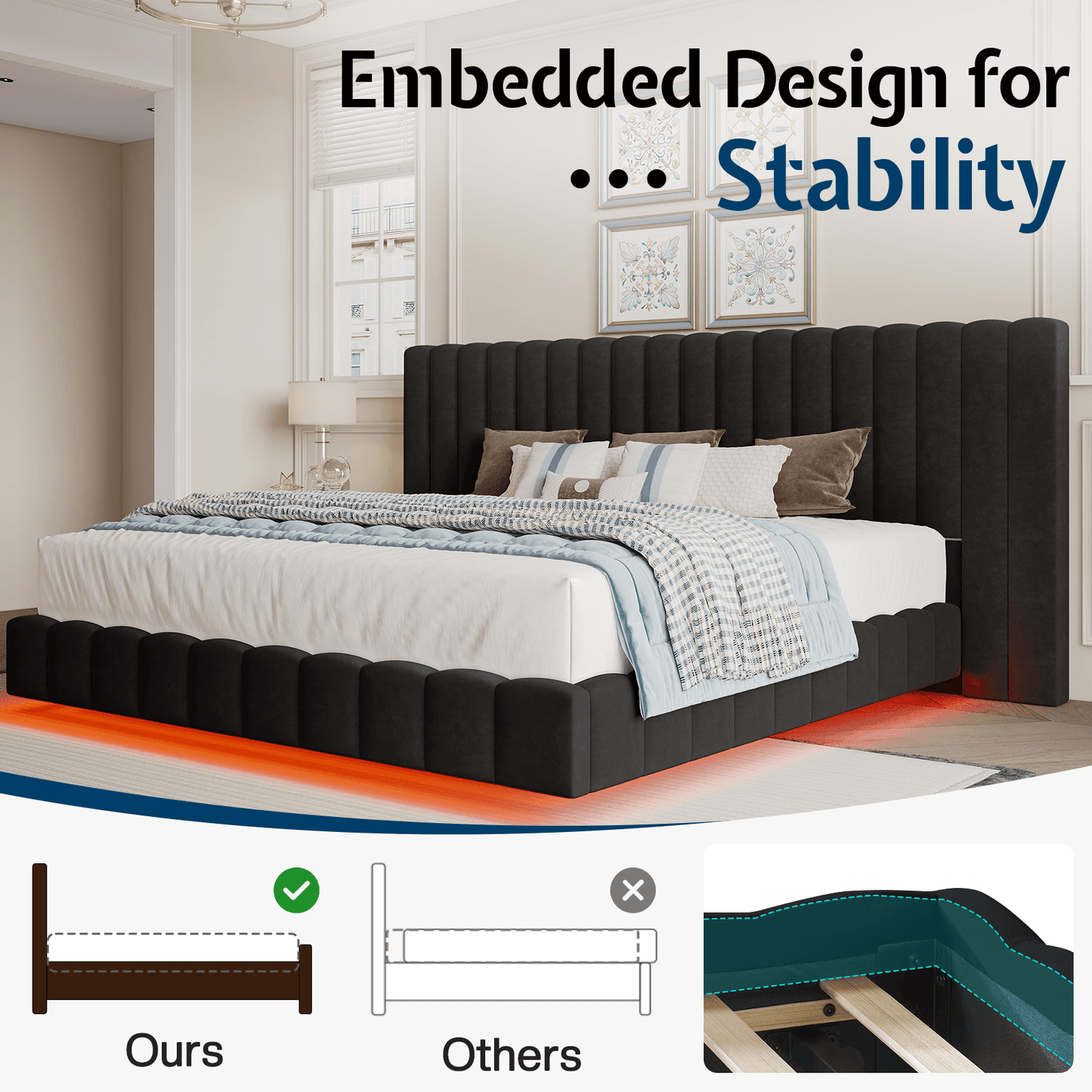 Drowse Floating LED Platform Bed Amerlife Black / Queen