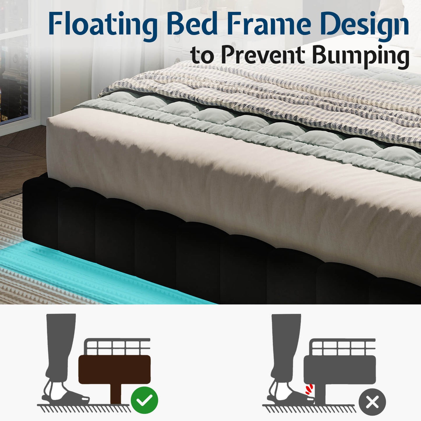Drowse Floating LED Platform Bed Amerlife Black / Queen