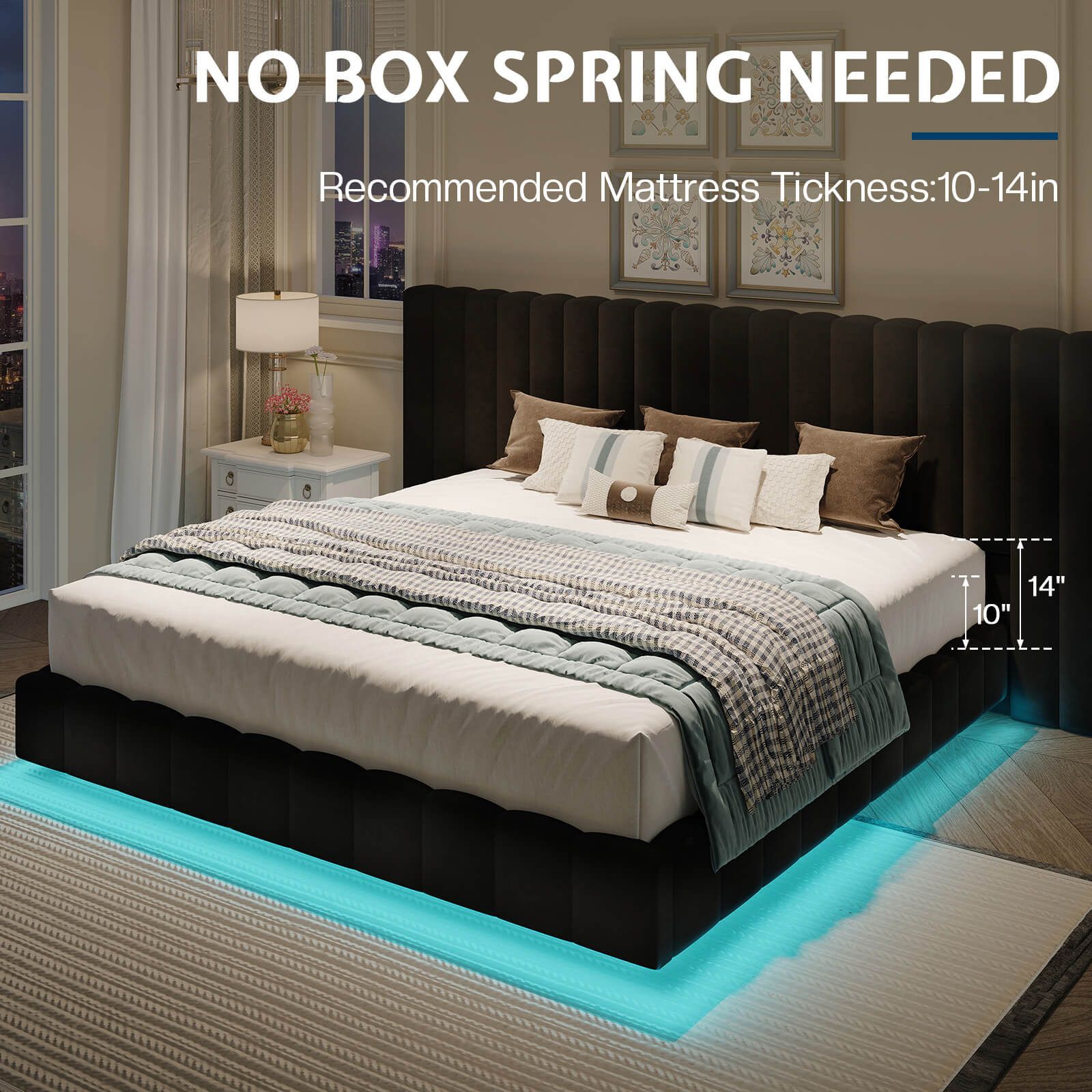 Drowse Floating LED Platform Bed Amerlife Black / Queen