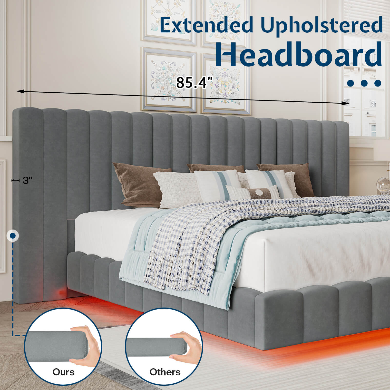 Drowse Floating LED Platform Bed Amerlife Gray / Queen
