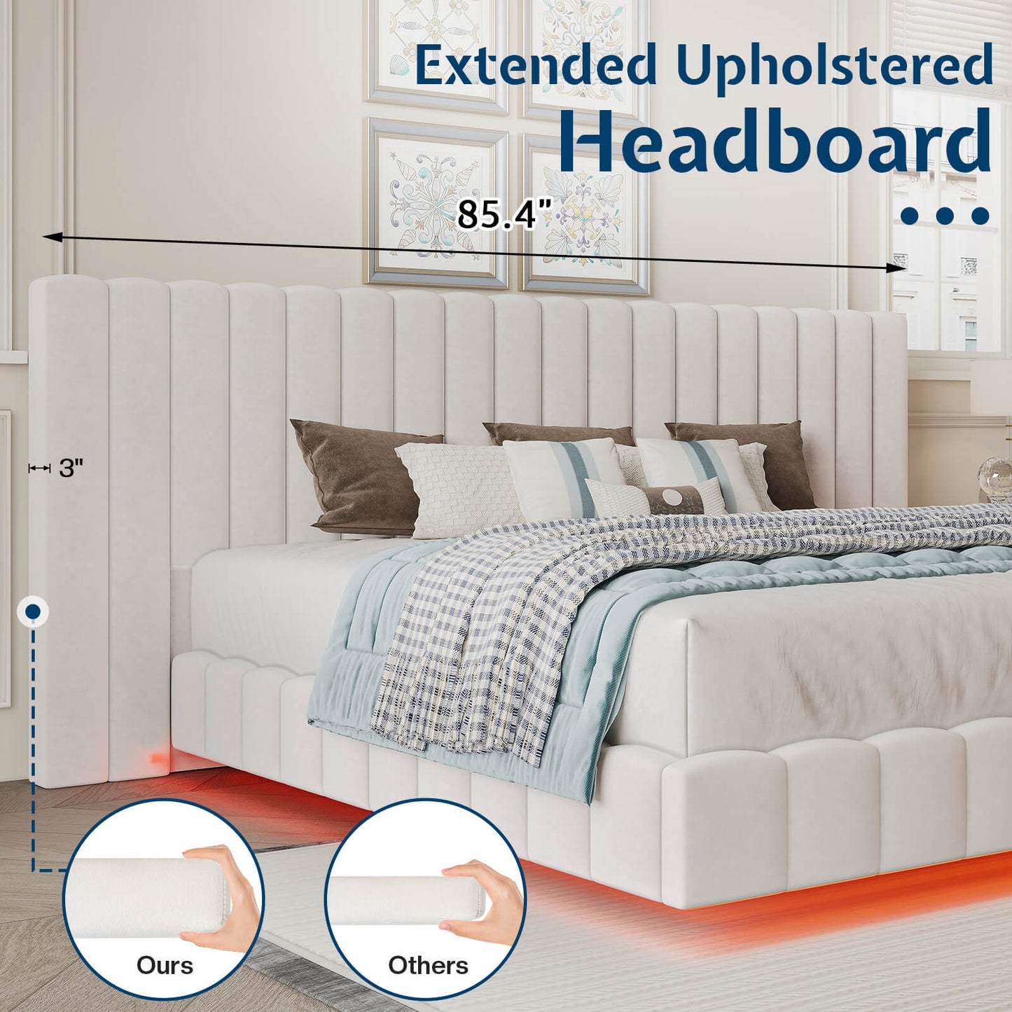 Drowse Floating LED Platform Bed Amerlife Cream / Queen