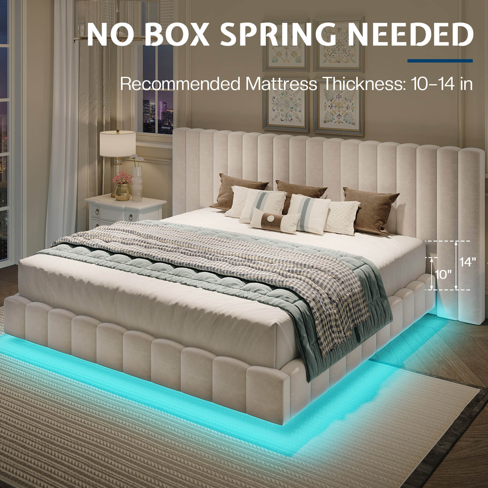 Drowse Floating LED Platform Bed Amerlife Cream / Queen