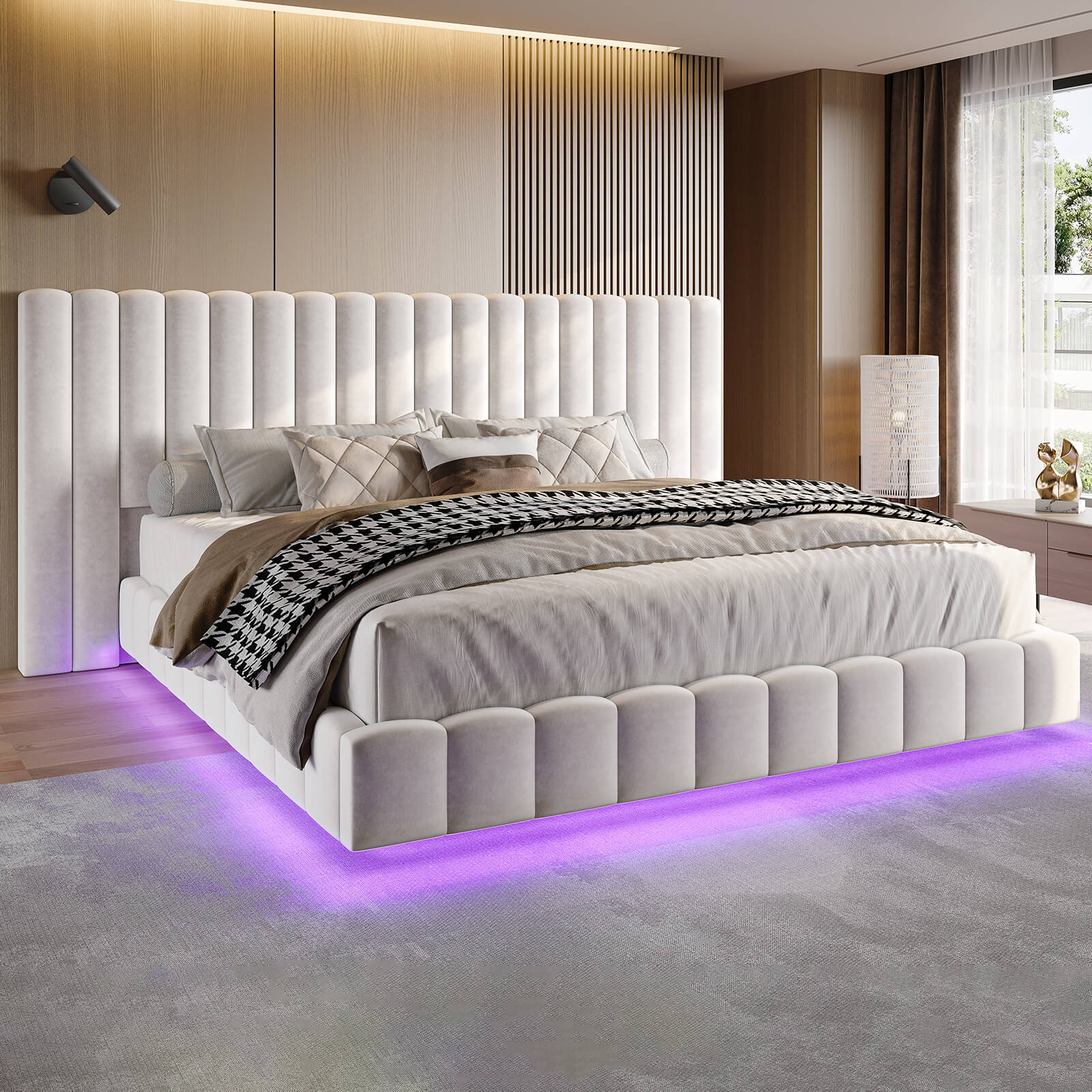 Drowse Floating LED Platform Bed Amerlife Cream / Queen