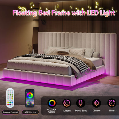 Drowse Floating LED Platform Bed Amerlife Cream / Queen