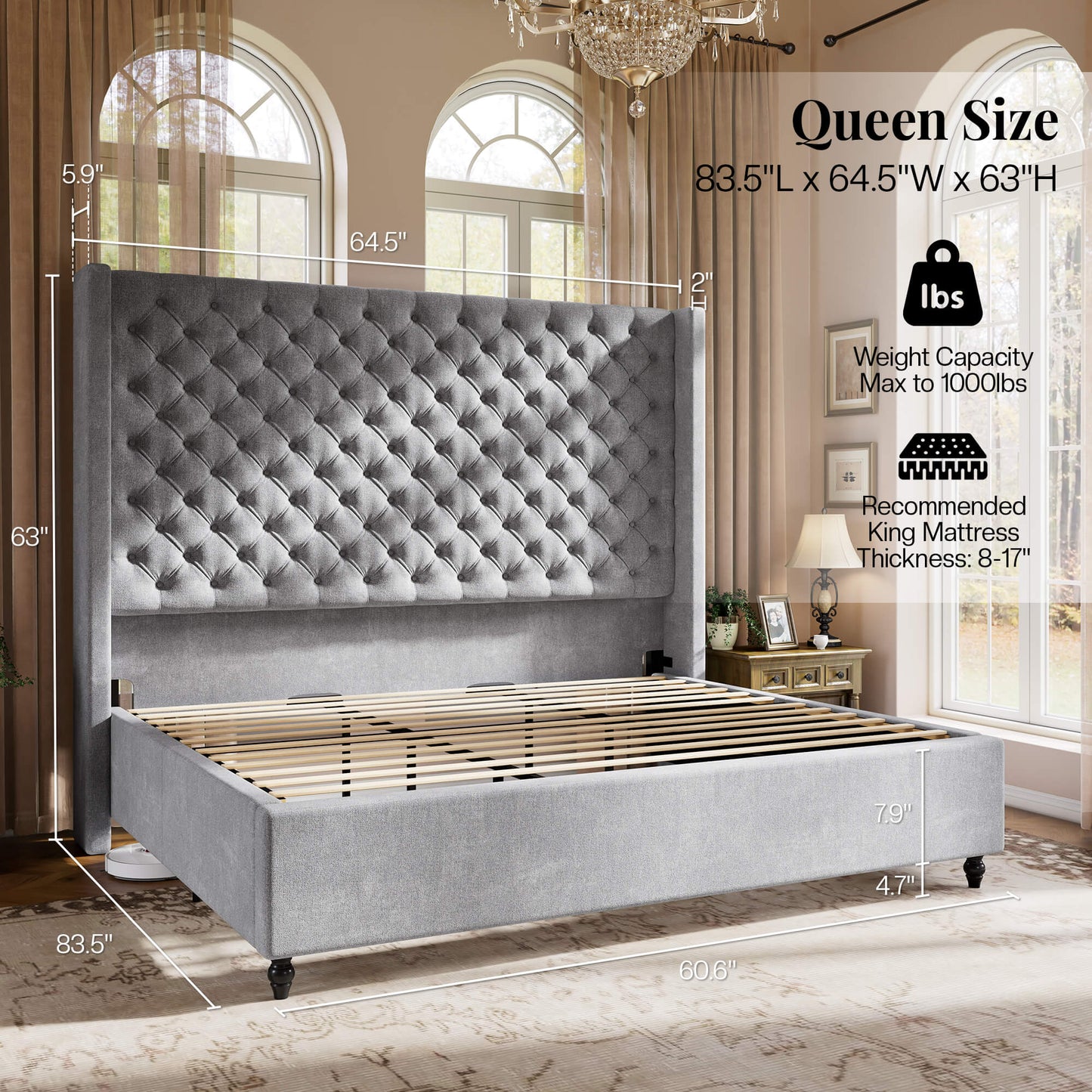 Cush Bed Frame - Q-GREY