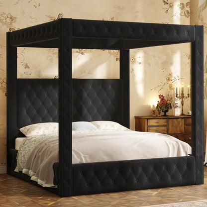 Swoon Velvet Canopy Bed Frame Amerlife Black / King