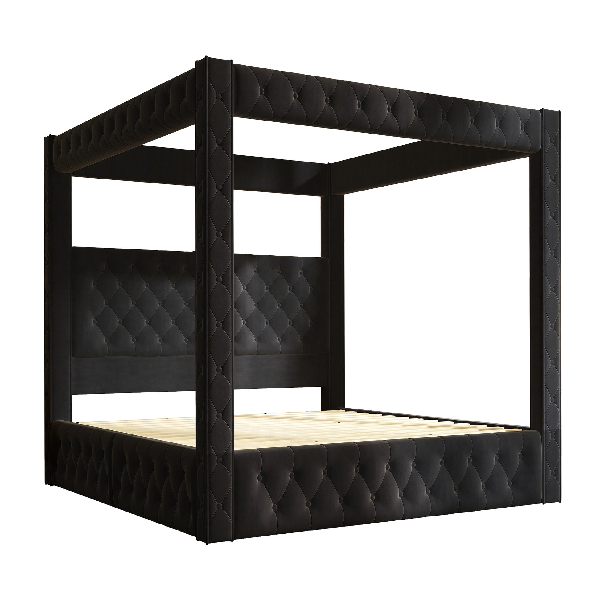Swoon Velvet Canopy Bed Frame Amerlife Black / King