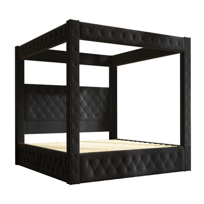Swoon Velvet Canopy Bed Frame Amerlife Black / King