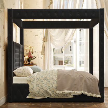 Swoon Velvet Canopy Bed Frame Amerlife Black / King