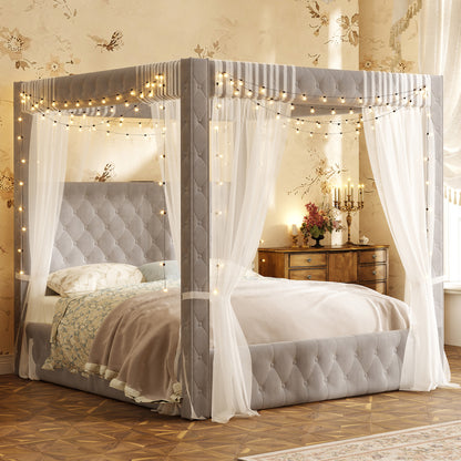 Swoon Velvet Canopy Bed Frame Amerlife Grey / King