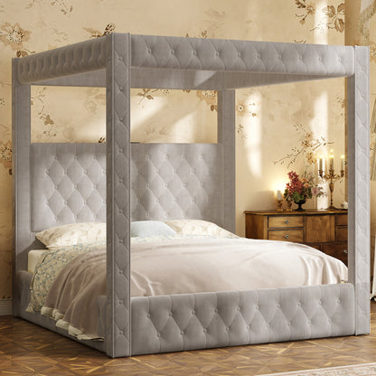 Swoon Velvet Canopy Bed Frame Amerlife Grey / King
