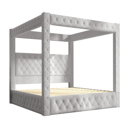 Swoon Velvet Canopy Bed Frame Amerlife Grey / King