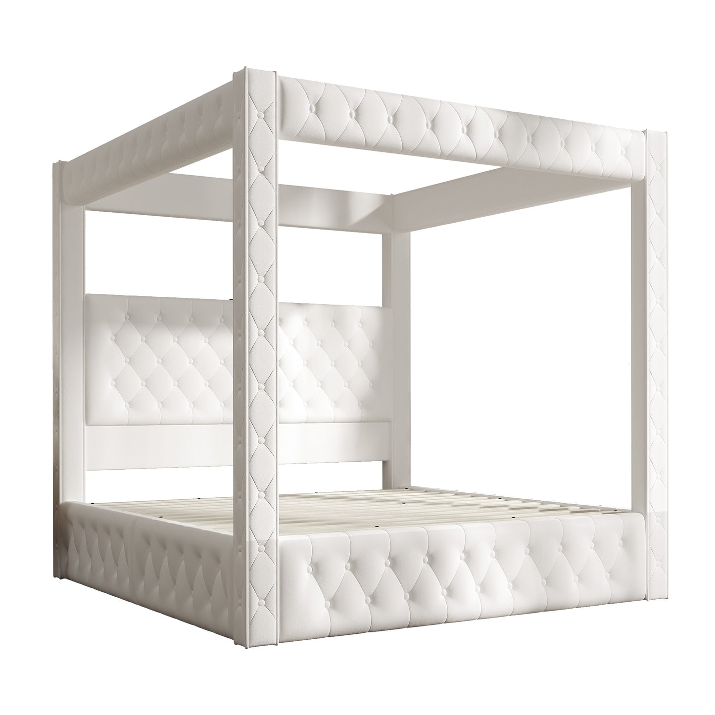 Swoon Velvet Canopy Bed Frame Amerlife Cream / Queen